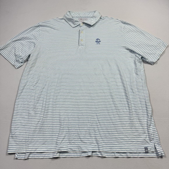 Peter Millar Men's Polo Golf Shirt Striped Pima Cotton White Blue Extra Large - Picture 3 of 10